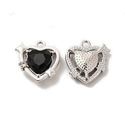 Черный Стеклянные подвески в форме сердца, с находкой из платинового сплава, долговечный, без кадмия и без свинца, чёрные, 16x16x5 мм, отверстие : 1.6 мм