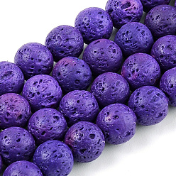 Blue Violet Synthetic Lava Rock Beads Strands, Dyed, Round, Blue Violet, 8~8.5mm, Hole: 1.8mm, about 47pcs/strand, 14.96 inch(38cm)