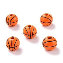 Basketball Des perles en bois naturel, teint, ronde, modèle de basket-ball, 15.5x14.5mm, Trou: 3.2mm