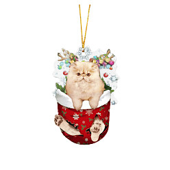 Мокасин Кот в рождественских чулках с украшениями, Акриловый котенок, подвесной орнамент для рождественской елки, украшения для домашней вечеринки, мокасин, 80 мм