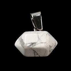 Говлит Подвески из синтетического хаулита, подвески с гранеными пулями, с железной застежкой платинового цвета на дужках, 12.5~13x15.5~17x9~10 мм, отверстие : 7x3.5 мм