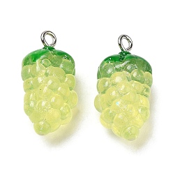 Yellow Transparent Resin Fruit Pendants, Grape Charms with Platinum Tone Iron Loops, Yellow, 24x12x11mm, Hole: 2mm