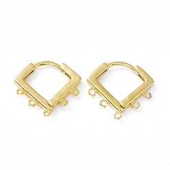Real 24K Gold Plated Brass Hoop Earring Finding, Twist Rhombus, with Horizontal Loops, Cadmium Free & Lead Free, Long-Lasting Plated, Real 24K Gold Plated, 16.5x17x2mm, Hole: 1mm, Pin: 1mm