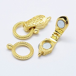 Golden Brass Fold Over Magnetic Clasps, Golden, 31x13x5.5mm, Hole: 1.5mm