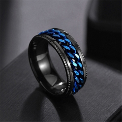 Синий Цепи из нержавеющей стали, вращающееся кольцо на пальце, Кольцо-спиннер для успокоения беспокойства, медитации, синие, размер США 9 (18.9 мм)