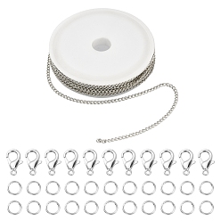 Platino Kit de fabricación de collar de pulsera de cadenas de bricolaje, incluyendo cadenas de bordillo de hierro y anillos de salto, broches de aleación, Platino, cadena: 5 m / set