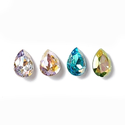 Mixed Color Glass Rhinestone Cabochons, Pointed Back & Back Plated, Teardrop, Mixed Color, 14x10x5.5mm