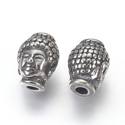 Античное Серебро 304 из нержавеющей стали бусы, голова Будды, античное серебро, 10x13x9 мм, отверстие : 3 мм