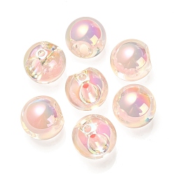 Pink Perlas europeas de acrílico iridiscente de arco iris chapado en uv transparente, talón en grano, abalorios de grande agujero, rondo, rosa, 17.5x17.5 mm, agujero: 4.5 mm