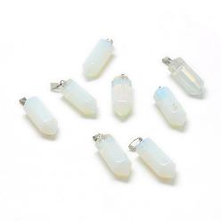 Opalite Opalite Pointed Pendants, with Platinum Tone Brass Findings, Bullet, 25~26x9x8mm, Hole: 7x3mm