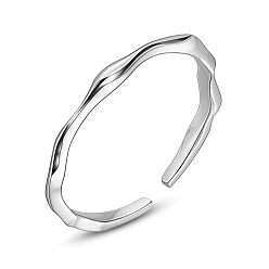 Platinum SHEGRACE Rhodium Plated 925 Sterling Silver Cuff Rings, Open Rings, Platinum, Size 7, 17mm