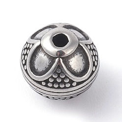 Argent Antique 316 perles chirurgicales en acier inoxydable, ronde, argent antique, 9.5mm, Trou: 1.8~2mm