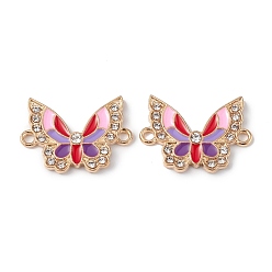 Colorful Alloy Enamel Connector Charms, Butterfly Links with Crystal Rhinestone, Light Gold, Cadmium Free & Nickel Free & Lead Free, Colorful, 16x22x2mm, Hole: 1.6mm