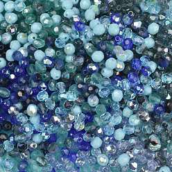 Blue Fire-Polished Czech Glass Beads, Faceted, Ananas, Blue, 4x4mm, Hole: 1mm, about 1440pcs/bag