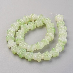 Vert Clair Brins de perles à chalumeau manuels, prunier, vert clair, 13.5x8.5~9mm, Trou: 1.2mm, Environ 32 pcs/chapelet, 16.53 pouce (42 cm)