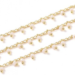 Lin Main chaînes de perles de verre, avec épingle à œil en laiton, or, soudé, ronde, facette, avec bobine, linge, 2.5x2x0.4mm, perles: 3x2 mm, environ 32.8 pieds (10 m)/rouleau