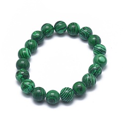 Malachite Bracelets extensibles en perles de malachite synthétique (teintes), ronde, 2 pouces ~ 2-1/8 pouces (5.2~5.5 cm), perle: 10 mm