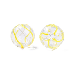 Gold Transparent Glass Enamel Beads, Round with Stripe Pattern, Gold, 13.5~15x14mm, Hole: 2~2.5mm
