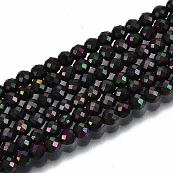 Black Electroplate Non-magnetic Synthetic Hematite Beads Strands, Round, Faceted, Black, 3mm, Hole: 0.8mm, about 137~139pcs/strand, 15.55 inch~15.67 inch(39.5cm~39.8cm)