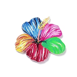Разноцветный Подвески из непрозрачного акрила с двухсторонним принтом, цветок, красочный, 36.5x39x2.4 мм, отверстие : 1.5 мм
