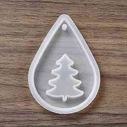 White DIY Christmas Tree Pendant Silicone Molds, Resin Casting Molds, for UV Resin & Epoxy Resin Pendant Making, Teardrop, White, 84x59x8mm, Hole: 3.5mm, Finished: 74x50x6mm