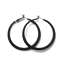 Black Alloy Big Hoop Earrings for Women, Spray Earrings with 925 Sterling Silver Pin, Black, 6 Gauge, 50x4mm, Pin: 0.6mm