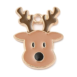 Ciervo Colgantes de la aleación del esmalte, tema de la Navidad, la luz de oro, ciervo, 18x14x1.5 mm, agujero: 1.5 mm