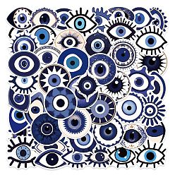 Azul 50 pegatinas autoadhesivas de dibujos animados de pvc de mal de ojo de halloween, calcomanías impermeables de ojo de la suerte para computadora portátil, botella, decoración de equipaje, azul, 33.5~57x54.5~57x0.2 mm