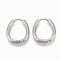 Stainless Steel Color 201 Stainless Steel Huggie Hoop Earrings, with 304 Stainless Steel Pins, Oval, Stainless Steel Color, 10 Gauge, 18x16x2.5mm, Pin: 1mm