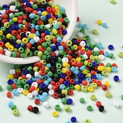 Colorido Granos de la semilla de cristal opaco, agujero redondo, rondo, color mezclado, 2.5~3x2~2.5 mm, agujero: 1 mm, sobre 6338 unidades / libra