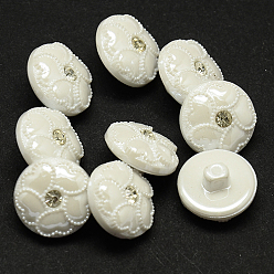 Humo Blanco Taiwán botones de caña del rhinestone de acrílico, lustre de la perla, 1 agujero, plano y redondo, whitesmoke, 13x8 mm, agujero: 1~3 mm