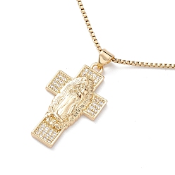 Cross Collier pendentif religion en zircone cubique claire, or 304 bijoux en acier inoxydable pour femmes, croix, 15.59 pouce (39.6 cm), pendentif: 30.5x17x4 mm