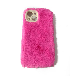 Deep Pink Warm Plush Mobile Phone Case for Women Girls, Plastic Winter Camera Protective Covers for iPhone13, Deep Pink, 15.4x8x1.4cm