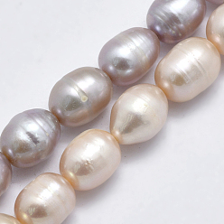 Mixed Color Natural Cultured Freshwater Pearl Beads Strands, Rice, Mixed Color, 8~13x7mm, Hole: 0.8mm, about 42pcs/strand, 14 inch(35.5cm)
