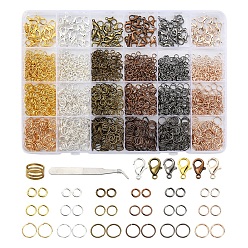 Mixed Color DIY Jewelry Finding Making Kit, Including Alloy Lobster Claw Clasps, Iron Open Jump Rings, Brass Rings, Tweezers, Mixed Color, 2342Pcs/set