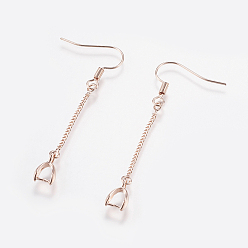 Rose Gold Brass Earring Hooks, with Ice Pick Pinch Bails and Twisted Chains, Long-Lasting Plated, Lead Free & Cadmium Free, Rose Gold, 53x6x3mm, 21 Gauge, Pin: about 0.7mm