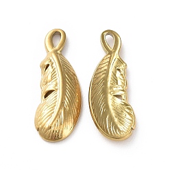 Golden Ion Plating(IP) 304 Stainless Steel Pendants, Feather Charm, Golden, 20x7x2mm, Hole: 1x2mm