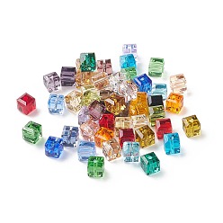 Couleur Mélangete Imitations de perles de cristal autrichien, grade de aaa, facette, cube, couleur mixte, 4x4x4 mm (taille dans la plage d'erreur de 0.5~1 mm), Trou: 0.7~0.9mm