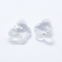 Clear Transparent Glass Pendants, Faceted, Butterfly Charms, Clear, 12x15x8mm, Hole: 1.5mm