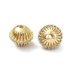 Real 18K Gold Plated Rack Plating Brass with Clear Cubic Zirconia Beads, Planet, Real 18K Gold Plated, 7x8x8mm, Hole: 1mm