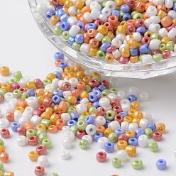 Mixed Color 8/0 Opaque Colors Rainbow Plated Round Glass Seed Beads, Mixed Color, 2.5~3.5x2~2.5mm, Hole: 0.8~1mm, about 12100pcs/450g