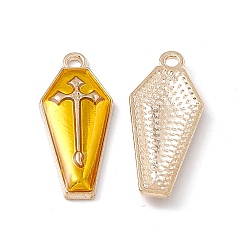 Gold Alloy Enamel Pendants, Coffin with Cross Charm, Golden, Gold, 26x11.5x3mm, Hole: 1.8mm