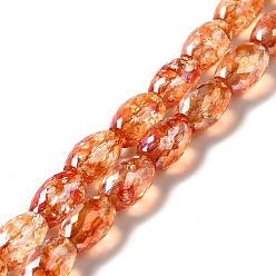 Sandy Brown Electroplate Transparent Glass Beads Strand, AB Color Plated, Faceted, Oval, Sandy Brown, 11.5~12x8mm, Hole: 1.2mm, about 45~48pcs/strand, 20.87~22.20 inch(53~56.4cm)