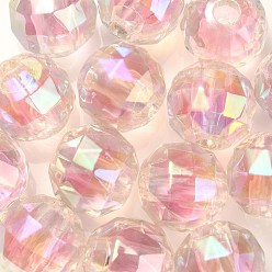 Pearl Pink UV Plating Transparent Acrylic European Beads, Large Hole Beads, Round, Pearl Pink, 13.5x13mm, Hole: 4mm