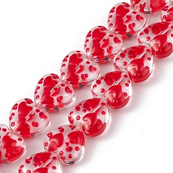 Rouge Brins de perles à chalumeau manuels, avec l'émail, cœur, rouge, 12x12.5x6.5mm, Trou: 1mm, Environ 30 pcs/chapelet, 13.39 pouce (34 cm)