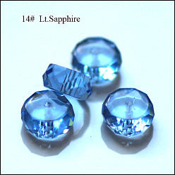 Light Sky Blue Imitation Austrian Crystal Beads, Grade AAA, Faceted, Flat Round, Light Sky Blue, 8x3.5mm, Hole: 0.9~1mm