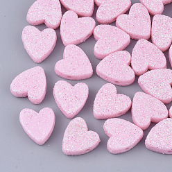 Pearl Pink Opaque Acrylic Beads, with Glitter Powder, Heart, Pearl Pink, 13.5x13x5mm, Hole: 1.5mm