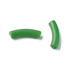 Vert Foncé Perles acryliques opaques, tube incurvé, vert foncé, 32x10x8mm, Trou: 1.8mm