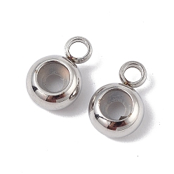 Stainless Steel Color 202 Stainless Steel Tube Bails, Loop Bails, with Rubber Inside, Rondelle, Bail Beads, Slider Stopper Beads, with 304 Stainless Steel Loop Rings, Stainless Steel Color, 8.7x5.7x3.3mm, Hole: 1.8mm and 2mm