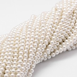 Blanco Cuentas de concha perla hebras, Grado A, pulido, rondo, blanco, 6 mm, agujero: 1 mm, sobre 63 unidades / cadena, 15.70'' (39.88 cm)